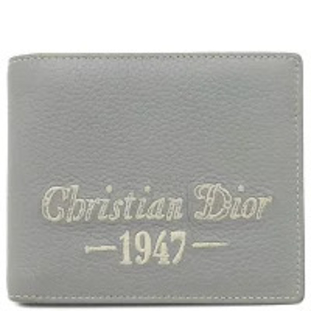 Christian Dior bi fold wallet CD Grained calf leather Gray